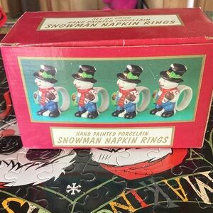 Hand Painted Porcelain Snowman Napkin Rings